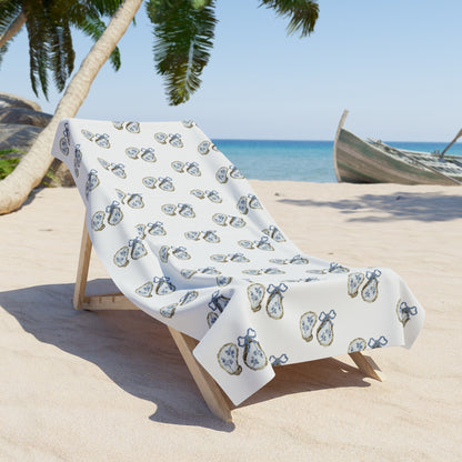 Blue Bows And Shells Beach Towel
