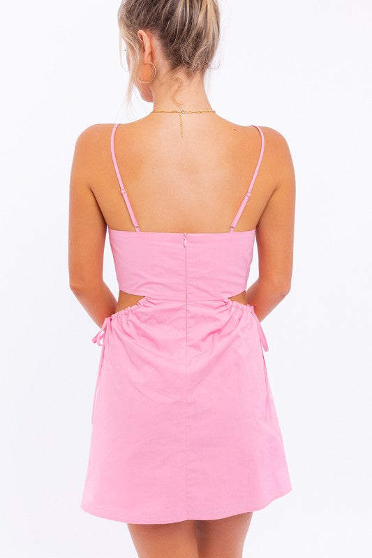 Pink Cut Out Poplin Dress