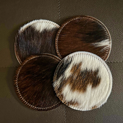 Round coasters genuine cow hide fur 