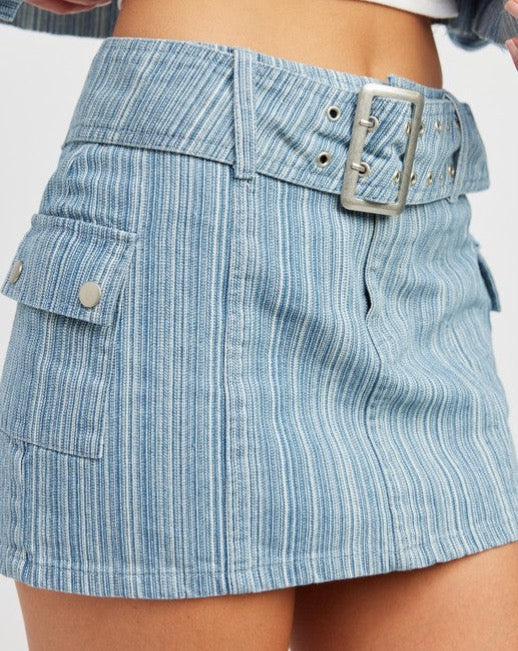 Belted Mini Denim Skirt