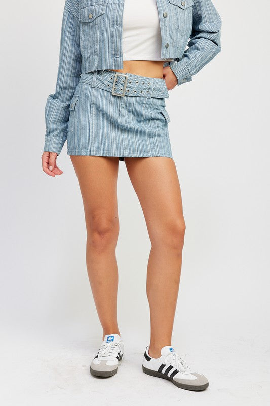 Belted Mini Denim Skirt