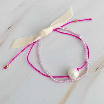 Genuine Pearl Pink Dream Bracelet Set Of 2