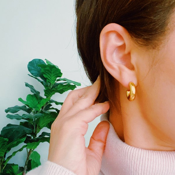 Gold Polished Hollow Hoop Earrings