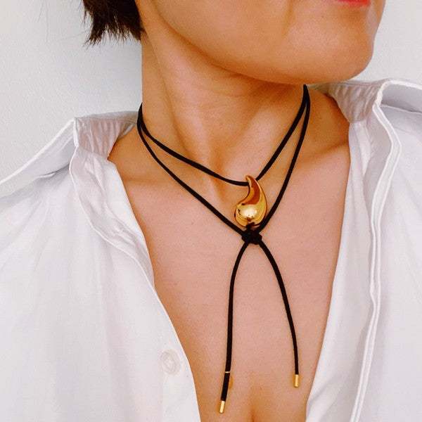 Black Leather Teardrop Necklace