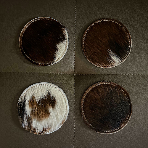 Round coasters genuine cow hide fur 