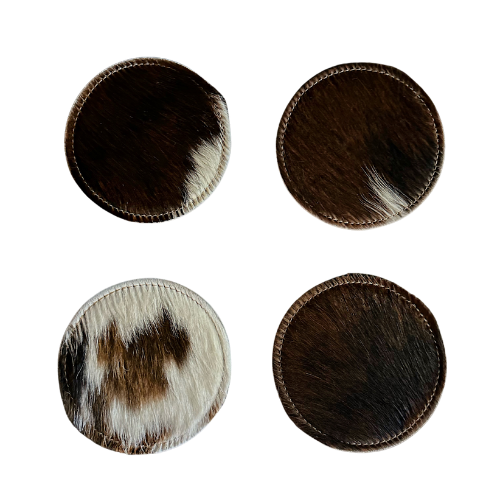 Round coasters genuine cow hide fur 