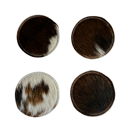 Round coasters genuine cow hide fur 