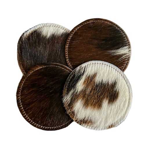 Round coasters genuine cow hide fur 