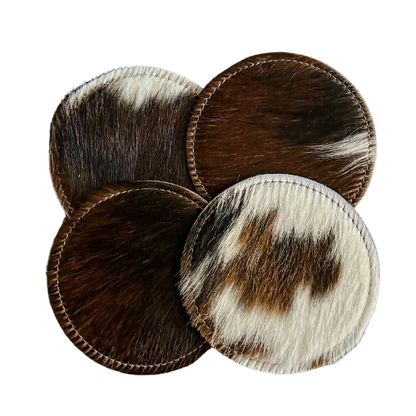 Round coasters genuine cow hide fur 