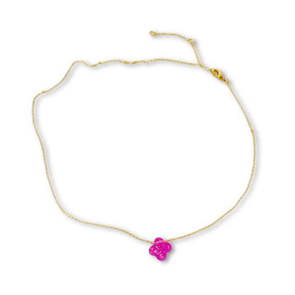 Pink Flower Crystal And Gold Necklace