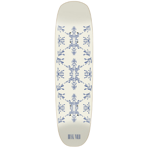 Blue and cream The Bryk Nolo Brooks Skateboard square nose shape skateboard with your own custom graphic. Medium concave 7-ply Canadian maple deck