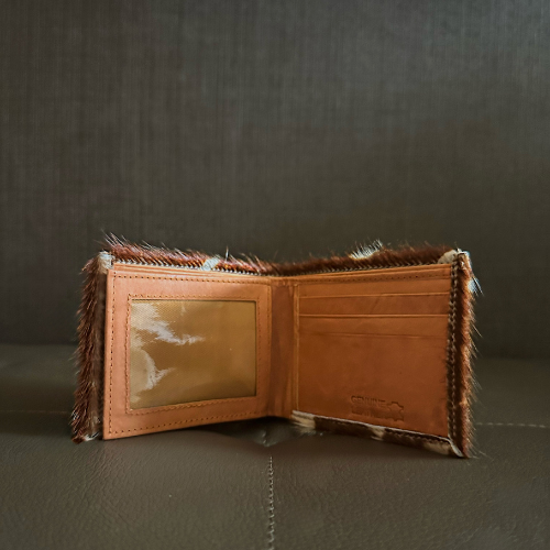 Brown Bifold Wallet is made from genuine cow hide fur and natural leather