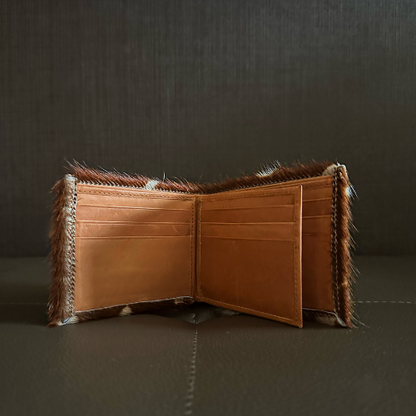 Brown Bifold Wallet is made from genuine cow hide fur and natural leather