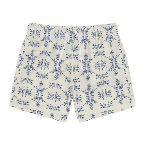 Cream and blue Bryk Nolo Brooks Swim Trunks are made from fast drying fabric