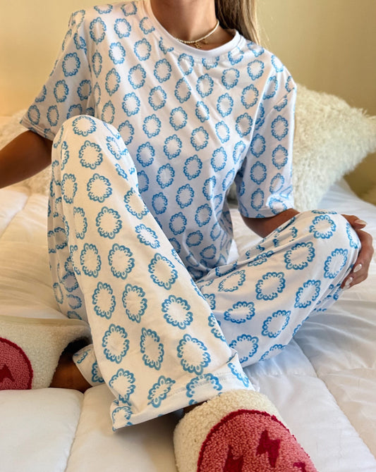 Short Sleeve Pajama Top - Blue China - BRYKNOLO LLC All Over Prints