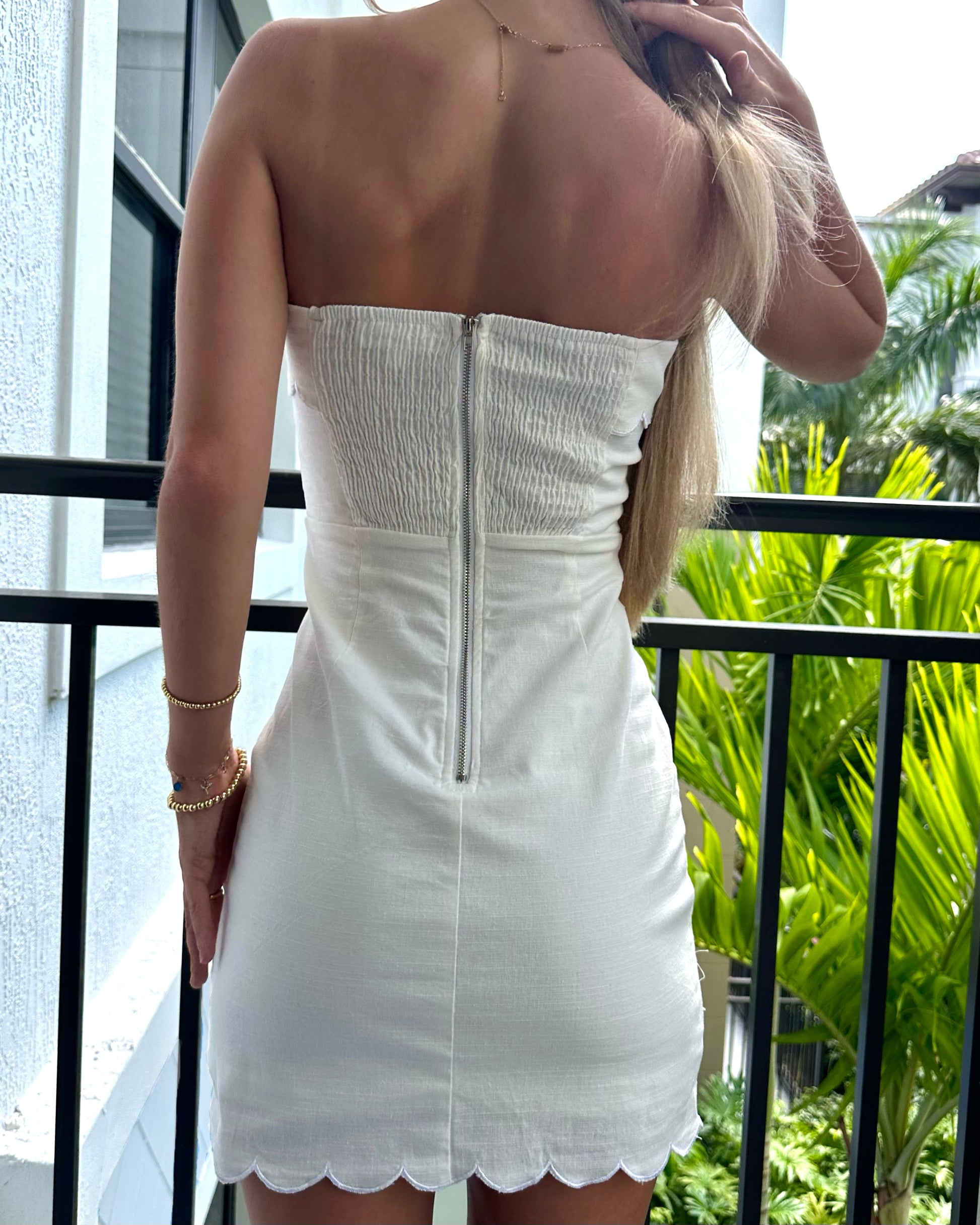 Strapless Scalloped White Dress - BRYKNOLO LLC
