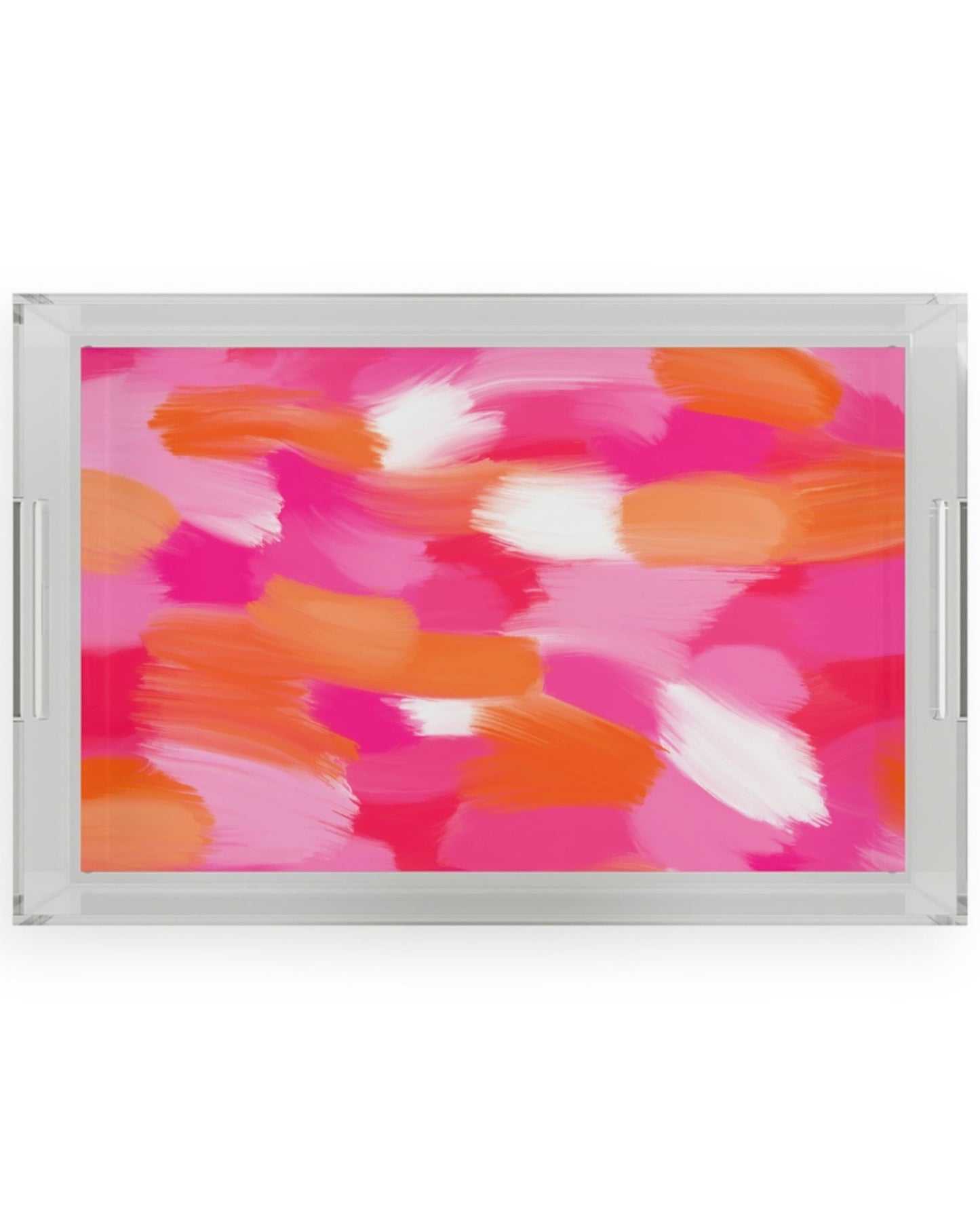 Serving Tray - Pink And Orange - BRYKNOLO LLC Home Decor 11" x 17" / Clear