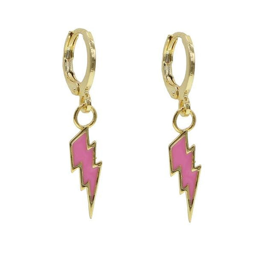 Gold Pink Bolt Dangling Earrings