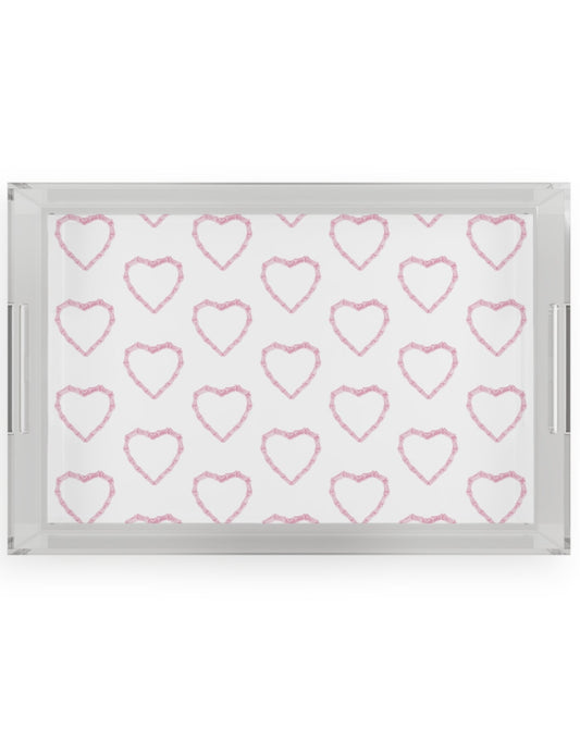 Serving Tray - Pink Bamboo Hearts - BRYKNOLO LLC Home Decor 11" x 17" / Clear