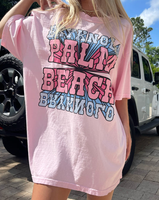 Bryknolo Palm Beach Light Pink Crewneck T-Shirt - BRYKNOLO LLC T-Shirt