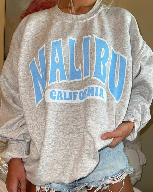 Malibu Blue Grey Crewneck Sweatshirt - BRYKNOLO LLC Sweatshirt S / Ash