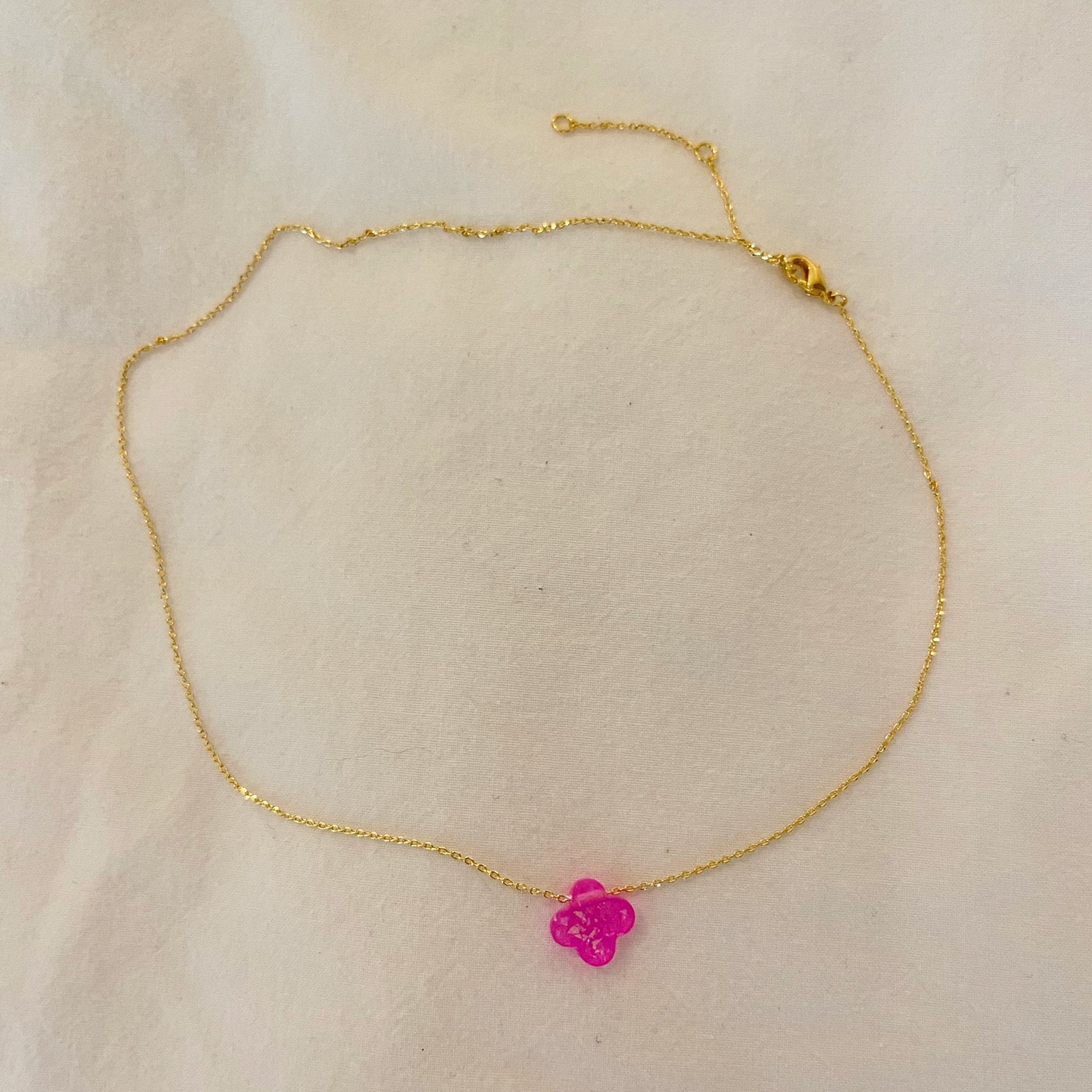 Pink Flower Crystal And Gold Necklace - BRYKNOLO LLC