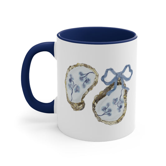 Blue Accent Floral And Bow Mug - BRYKNOLO LLC Mug Navy / 11oz