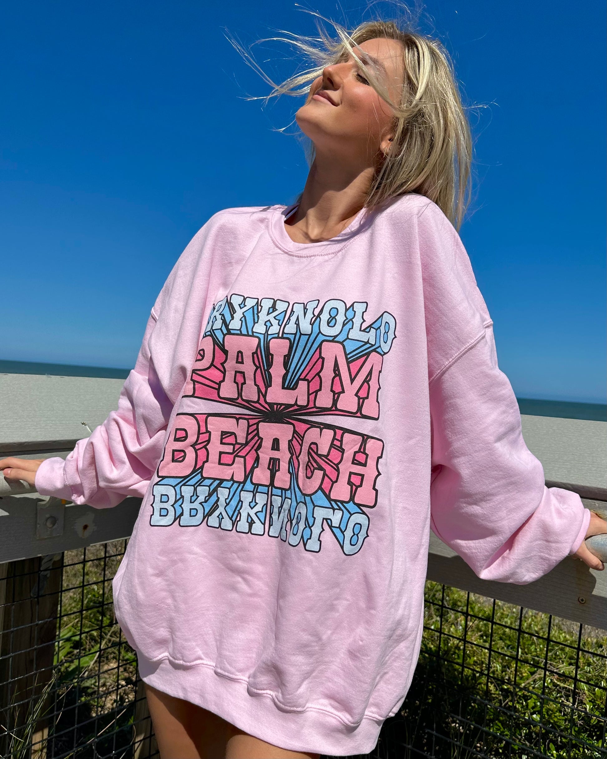 Palm Beach Bryknolo Pink Crewneck Sweatshirt - BRYKNOLO LLC Sweatshirt