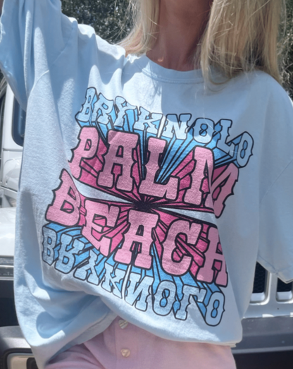 Bryknolo Palm Beach Crewneck T-Shirt Light Blue - BRYKNOLO LLC T-Shirt