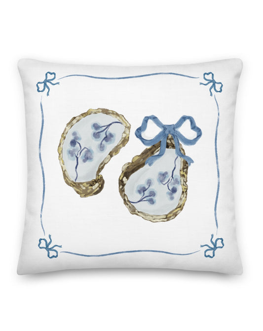 Blue Floral And Bow Pillow - BRYKNOLO LLC 18″×18″