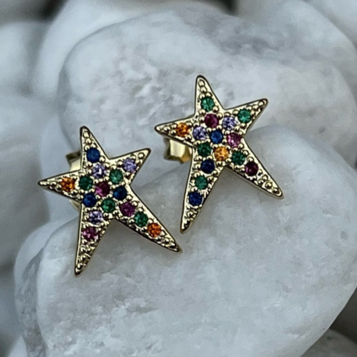 Gold Multicolor Star Earrings - BRYKNOLO LLC